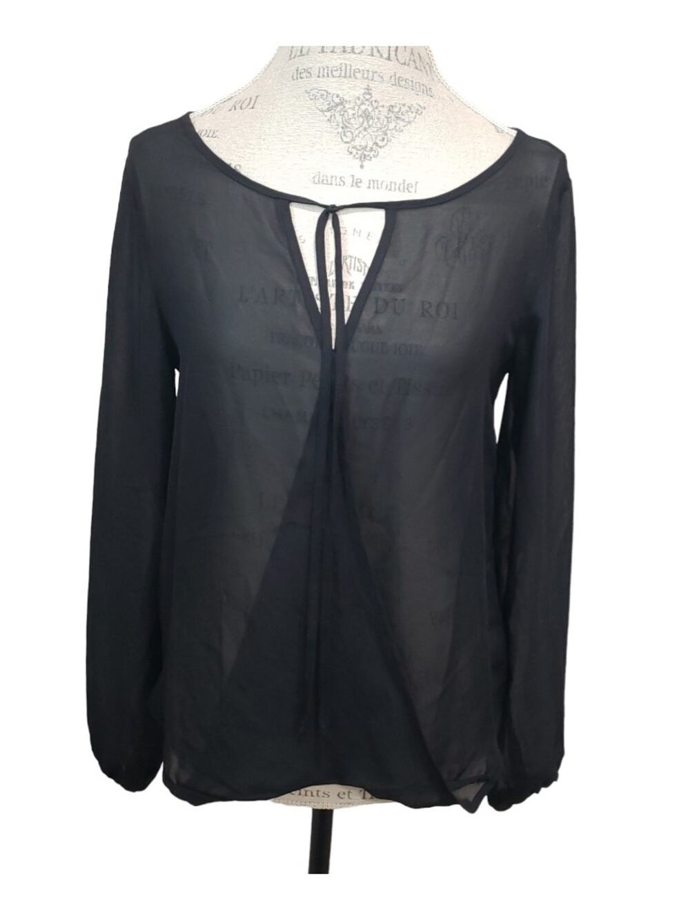 Pout Black Sheer Long Sleeve Crew Neck Sexy Cut Out Design Front & Back Blouse
